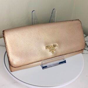 Prada Blush Pink Metallic Style Women's Long Wallet -‎ Fair Condition